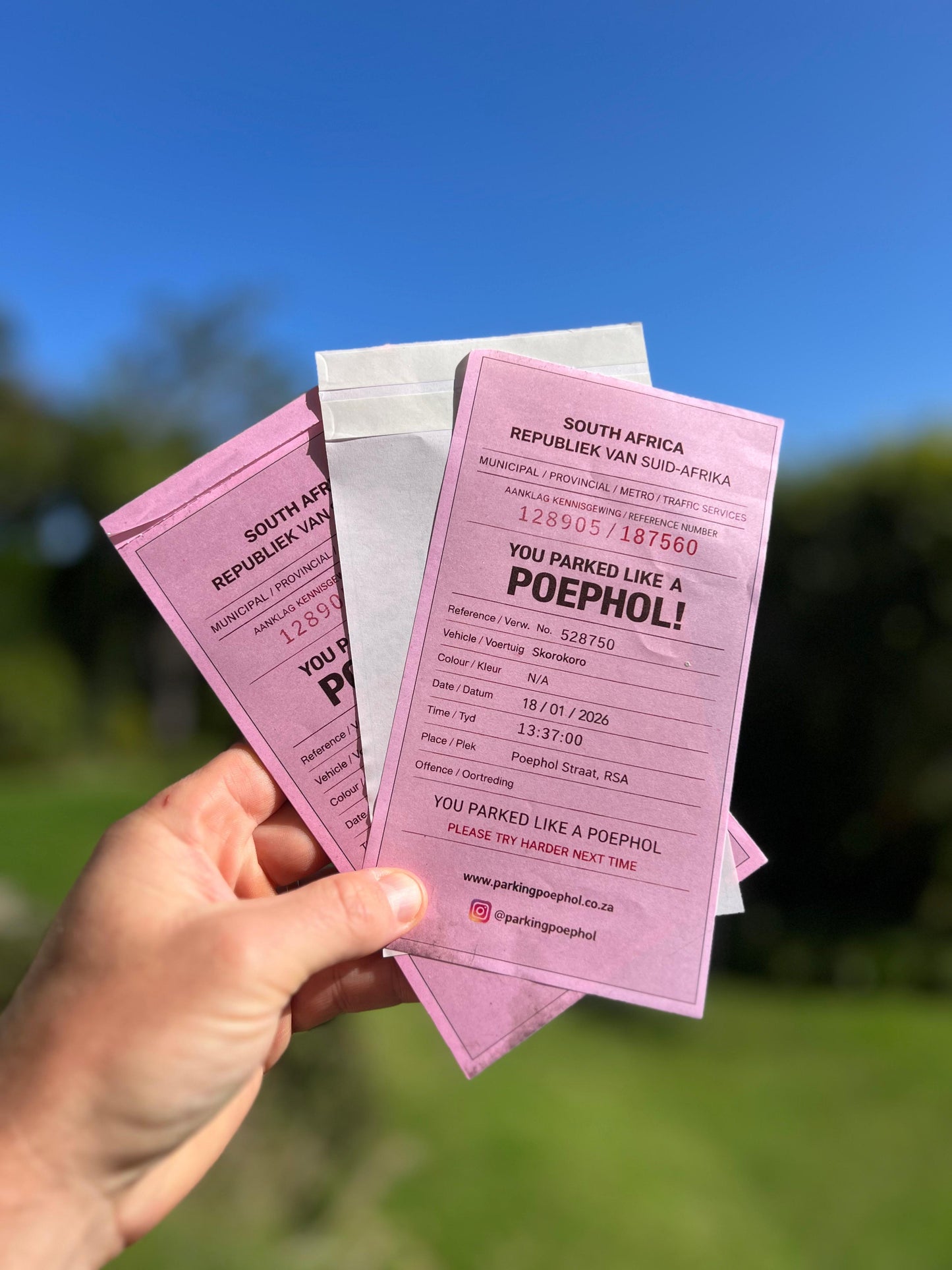 'You Parked Like A Poephol' Fines- Pack of 10